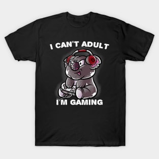 I Cant Adult Im Gaming Introvert Gamer Nerd Koala Bear T-Shirt